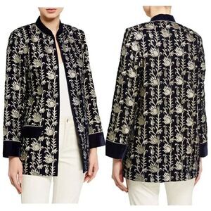 Neiman Marcus Exclusive Bella tu Noel Velvet Jacket With Metallic Embroidery Siz